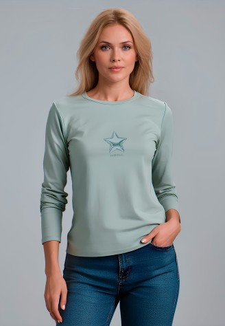 Лонгслив с минималистичным принтом «Звезда», серая мята