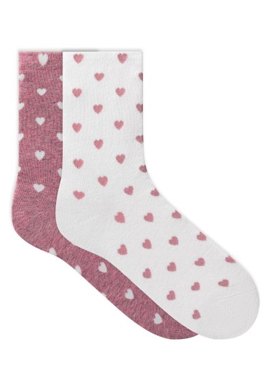Набор носков с принтом «Сердечки», цвет белый/розовый меланж