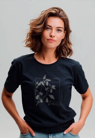 Футболка женская с принтом «Листья» цвет черный