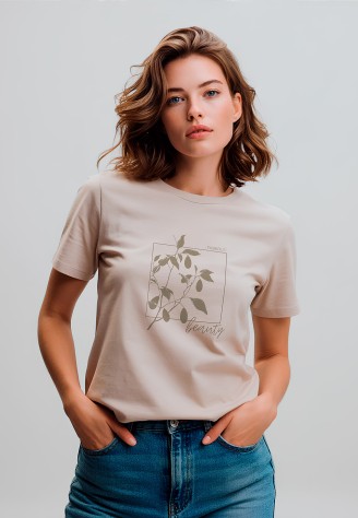 Футболка женская с принтом «Листья» цвет бежевый