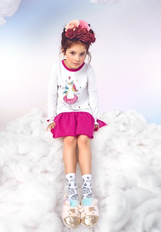 Сорочка-раскраска для девочки, цвет белый/фуксия (маркеры в комплекте)