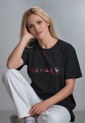 Футболка оверсайз с принтом «Счастье в мелочах», цвет черный