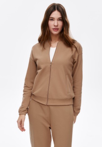 Джемпер из пике на молнии, цвет бежевый