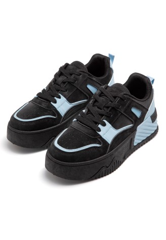 Женские кроссовки на массивной подошве, цвет черный/голубой