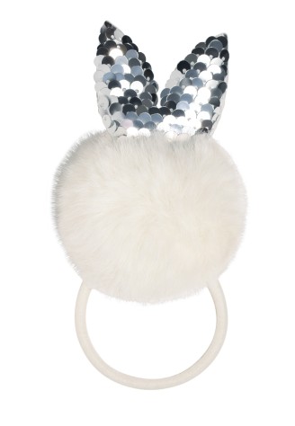 Резинка для девочек из искусственного меха с пайетками, цвет белый