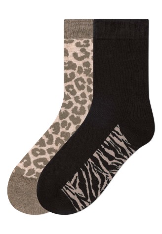 Женские носки из смесового хлопка, цвет бежевый/шоколадный, набор 2 пары