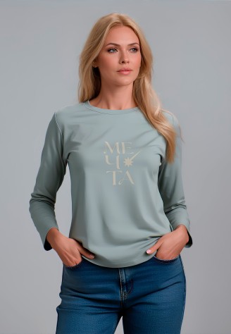 Лонгслив с текстовым принтом «Мечта», серая мята