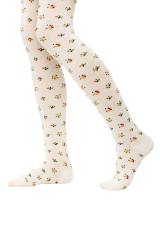 Эластичные детские колготки с цветочным принтом SD151, плотность 100 den, цвет ванильный