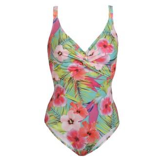 Купальник сплошной, цвет бирюзовый с принтом