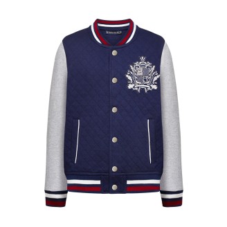 Трикотажный бомбер с вышивкой для мальчика, цвет темно-синий