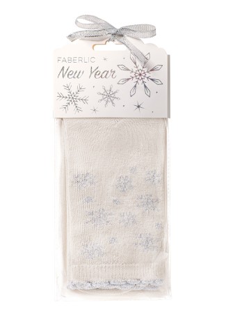 Носки из шерсти в новогодней упаковке «Снежинки», молочные