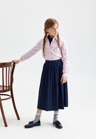 Удлиненная плиссированная юбка для девочки, цвет темно-синий