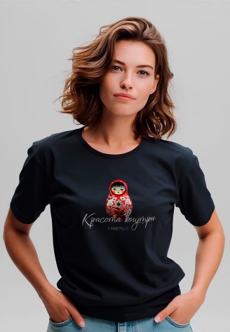 Футболка женская с принтом «Красота внутри» цвет черный
