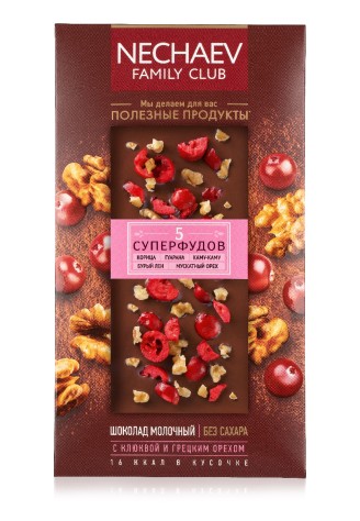 Шоколад молочный «5 суперфудов» с клюквой и грецким орехом