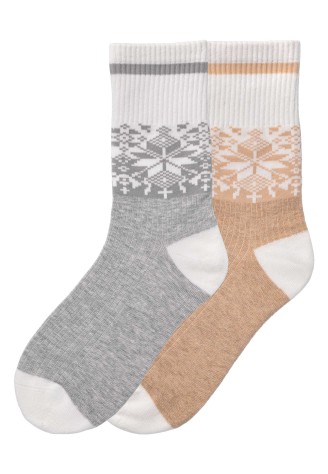 Набор женских носков 2 пары, с орнаментом, цвет серый меланж / бежевый меланж