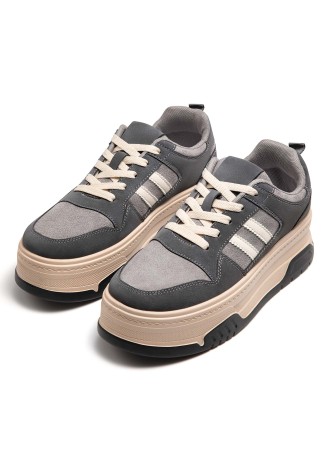 Замшевые женские кроссовки на массивной подошве, цвет серый