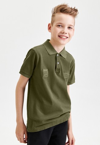 Поло пике с вышивкой для мальчика, цвет хаки