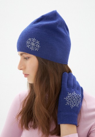 Шапка с узором «Снежинка», цвет синий