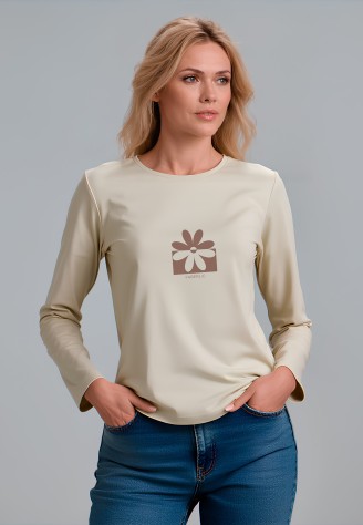 Лонгслив с минималистичным принтом «Симметрия», цвет бежевый