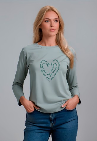 Лонгслив с графичным принтом «Love», цвет серая мята
