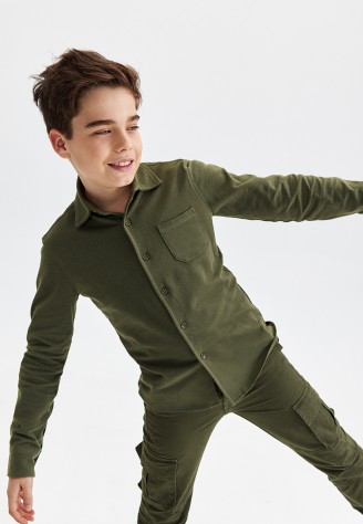 Трикотажная рубашка из пике для мальчика, цвет хаки