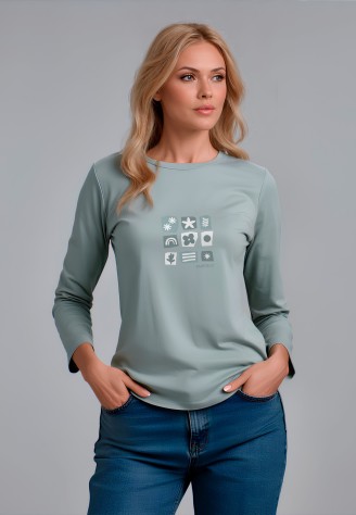 Лонгслив с принтом «Elements», серая мята