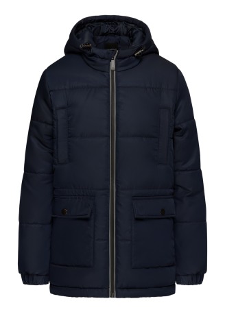 Утеплённая стёганая куртка с капюшоном для мальчика, цвет тёмно-синий