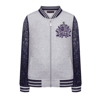 Бомбер с вышивкой и пайетками для девочки, цвет светло-серый меланж