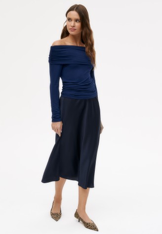 Юбка атласная, цвет черно-синий