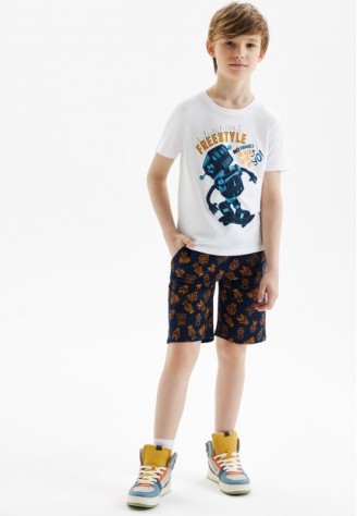 Шорты из футера с морским принтом для мальчика, цвет темно-синий