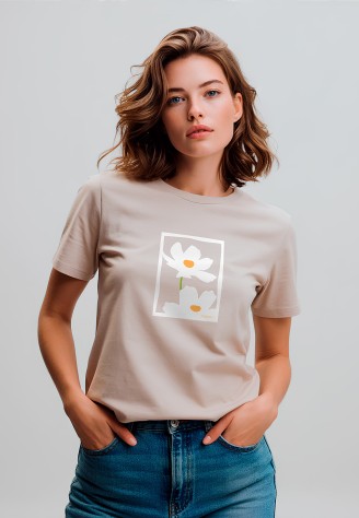 Футболка женская с принтом «Ромашки» цвет бежевый