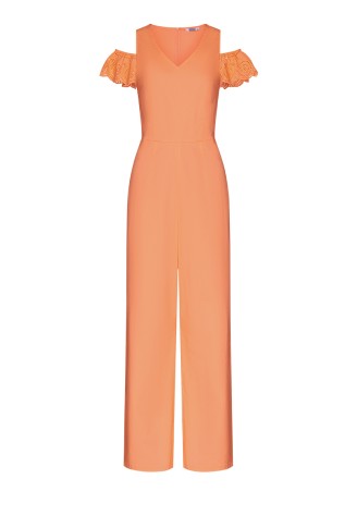 Комбинезон с вышивкой на рукавах, цвет персиковый