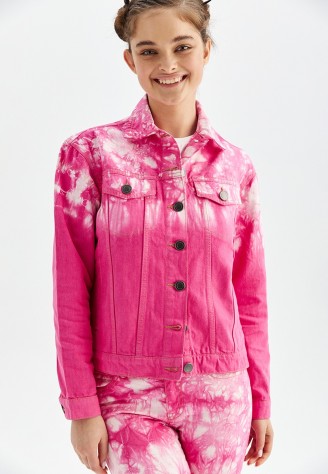 Джинсовая куртка с принтом «тай-дай», цвет розовый