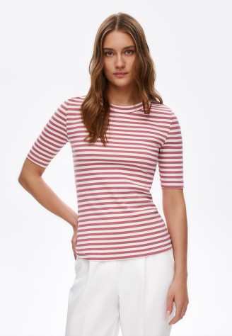 Футболка в полоску, цвет белый/терракотовый