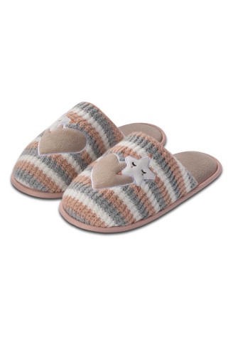 Женские вязаные тапочки, цвет бежевый/серый