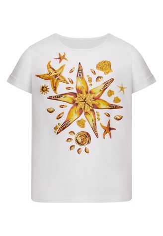 Трикотажная фуфайка с коротким рукавом для девочки, цвет белый