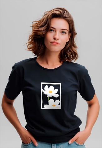 Футболка женская с принтом «Ромашки» цвет черный