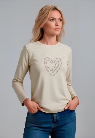 Лонгслив с графичным принтом «Love», цвет бежевый