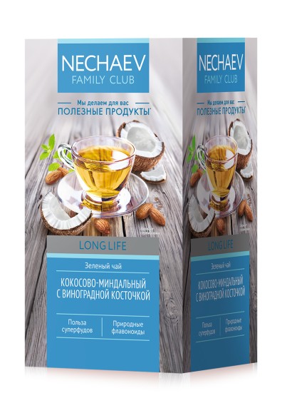Зеленый чай Long Life «кокосово-миндальный» с виноградной косточкой