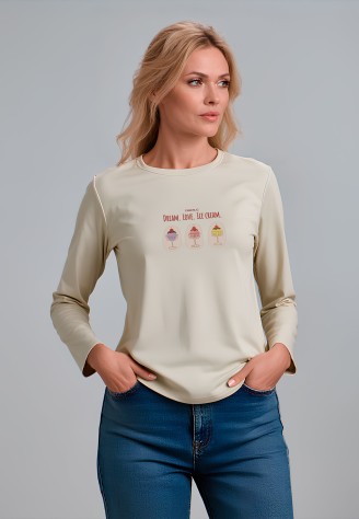 Лонгслив с принтом «Dream. Love. Ice cream», цвет бежевый