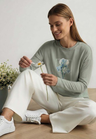 Женский лонгслив, цвет серая мята