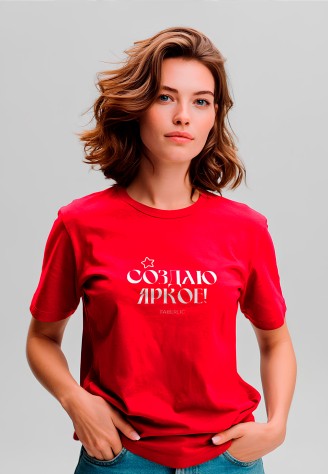 Футболка женская с принтом «Создаю яркое» цвет красный