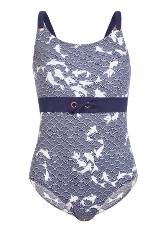 Слитный купальник, синий с принтом
