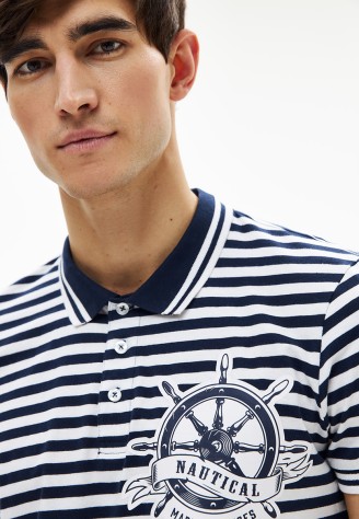 Поло в полоску с принтом для мужчины, цвет темно-синий