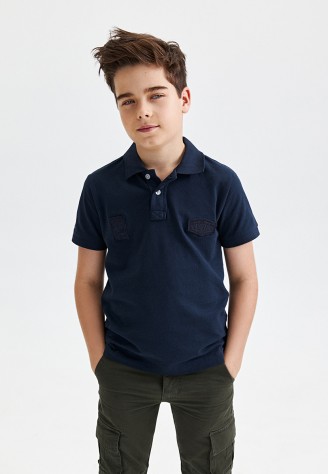 Поло пике с вышивкой для мальчика, цвет синий