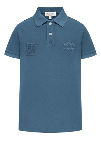Поло пике с вышивкой для мальчика, цвет серо-голубой