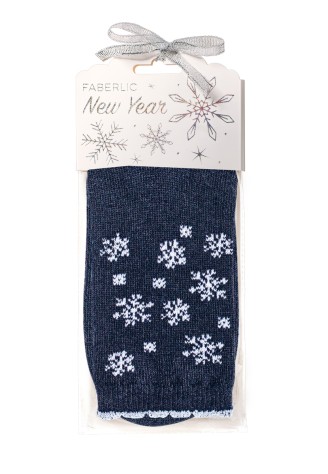 Носки из шерсти в новогодней упаковке «Снежинки», синие