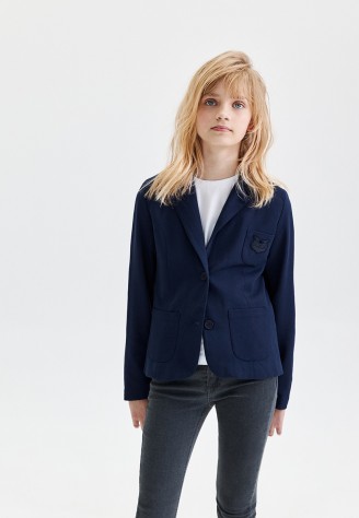 Трикотажный жакет для девочки, цвет темно-синий