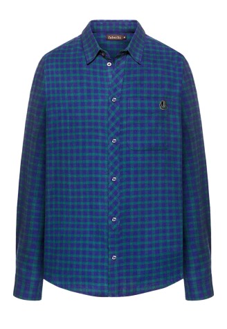 Фланелевая рубашка в клетку для мужчины, цвет сине-зеленый