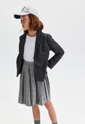 Трикотажная плиссированная юбка с узором «гленчек» для девочки